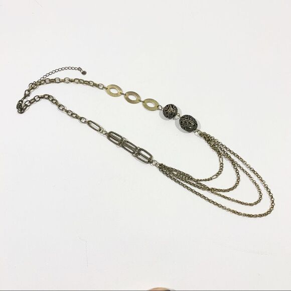 NECKLACE Gold Tone Multi Style Asymmetrical Chain - Picture 4 of 7